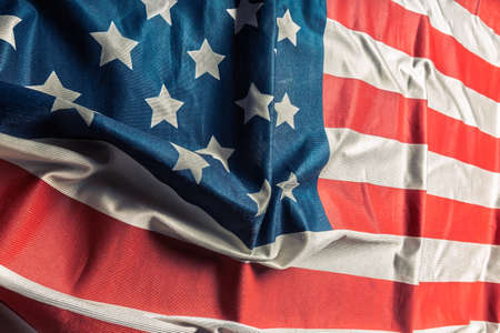 Closeup of ruffled American flagの写真素材