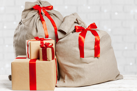 christmas sack full of giftsの写真素材