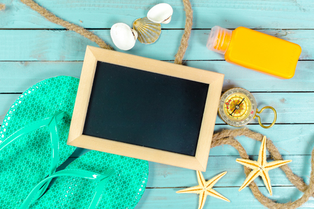 Small wooden framed blank blackboard for your designの写真素材