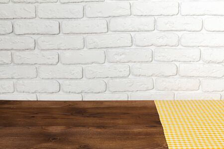 Background with empty wooden table with tableclothの写真素材
