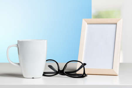 Coffee hot in a white cup on the table.の写真素材