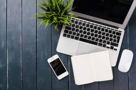 Working place, wooden table