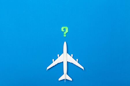 model of passenger plane on blue backgroundの写真素材