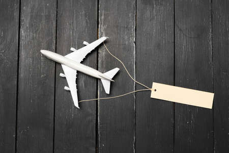 Model airplane on the wooden backgroundの写真素材