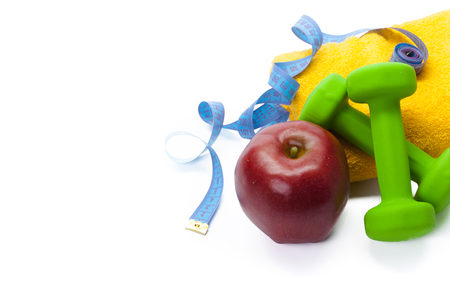 Fitness equipment. Healthy food. dumbbellsの写真素材