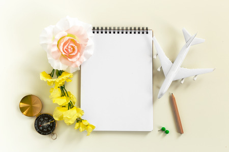 Travel concept with accessory and notepadの写真素材