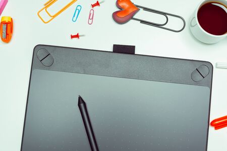 Concept artist desktop. Graphics tablet