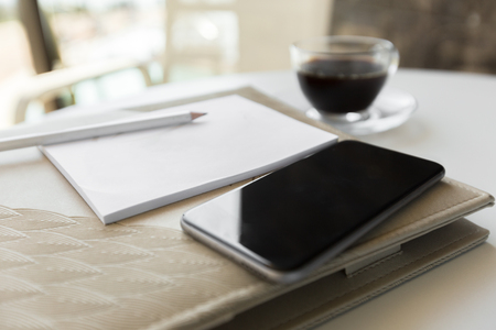 phone and coffeeの写真素材