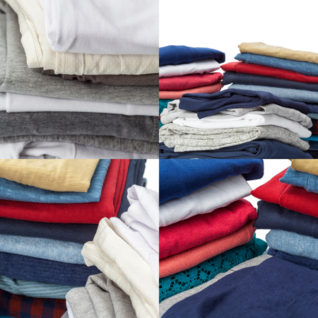 stack of clothing isolated on whiteの写真素材