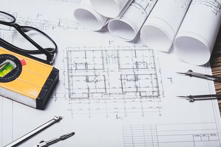 Project drawings and tools, close up