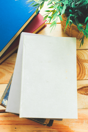 Books On Wooden Deskの写真素材