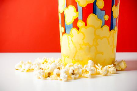 Popcorn in striped bucketの写真素材