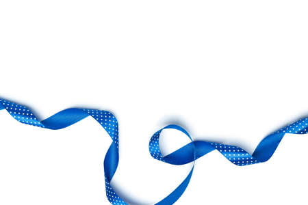 Shiny blue ribbon  isolated on whiteの写真素材
