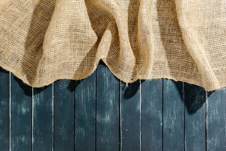 sackcloth on wooden tableの写真素材