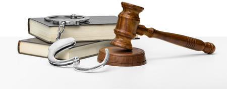 Gavel, books and handcuffsの写真素材