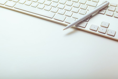 Close up image of computer office keyboard on a white background