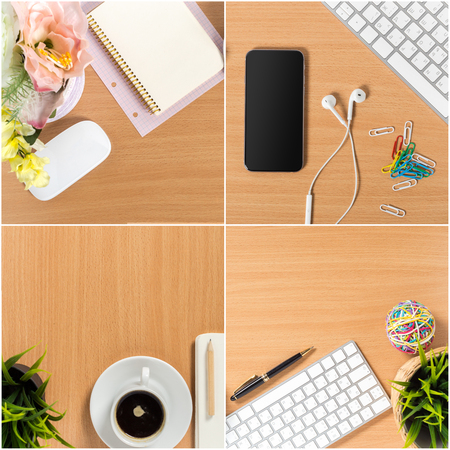 top view desk with copy spaceの写真素材