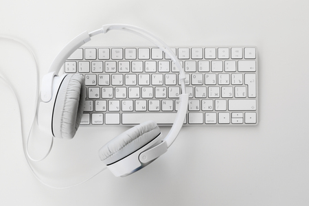 Office table with keyboardの写真素材