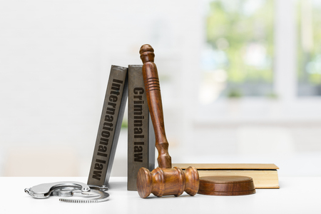 Gavel, books and handcuffsの写真素材