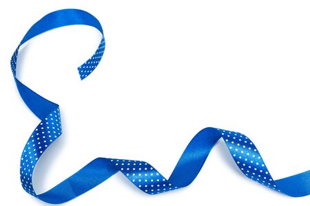 Shiny blue ribbon  isolated on whiteの写真素材