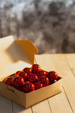 Red christmas ballsの写真素材