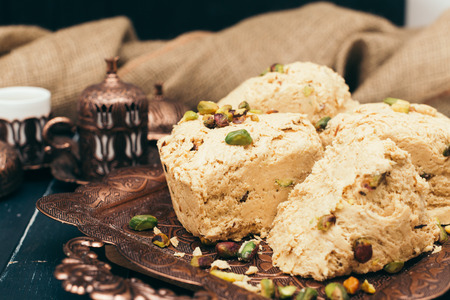 traditional eastern desserts on wooden backgroundの写真素材