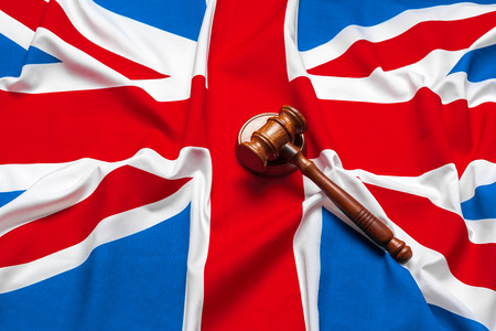 Union Jack flag and gavelの写真素材