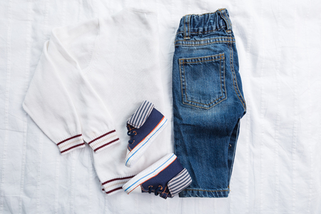 Baby boy  clothes  on white backgroundの写真素材
