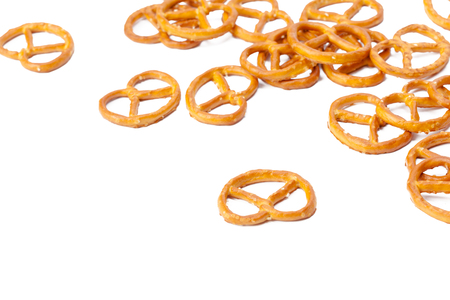 glazed and salted pretzels isolated on white backgroundの写真素材