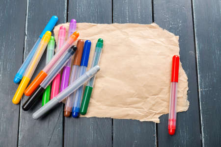 clean sheets on table with markersの写真素材