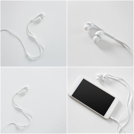 Modern portable audio earphones isolatedの写真素材