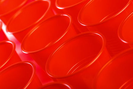 red disposable plastic glassesの写真素材