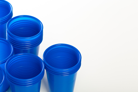 blue disposable plastic glassesの写真素材