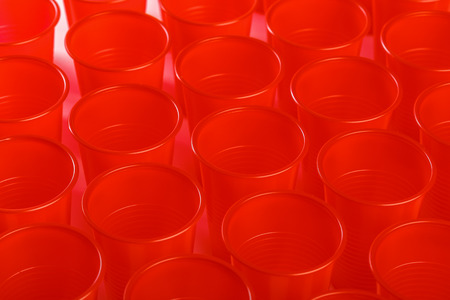 red disposable plastic glassesの写真素材