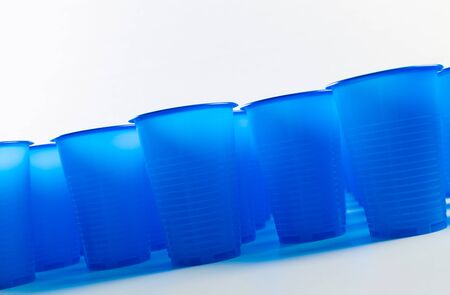 blue disposable plastic glasses