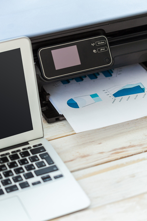 Printer and computer. Office tableの写真素材