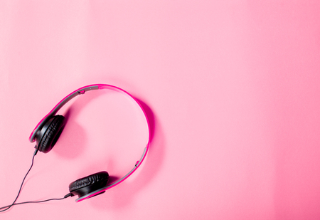Headphones on pink backgroundの写真素材