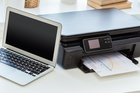 Printer and computer. Office tableの写真素材