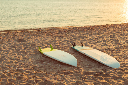 Surfboards on the beachの写真素材