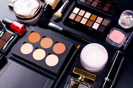 Cosmetics on dark background, closeupの写真素材