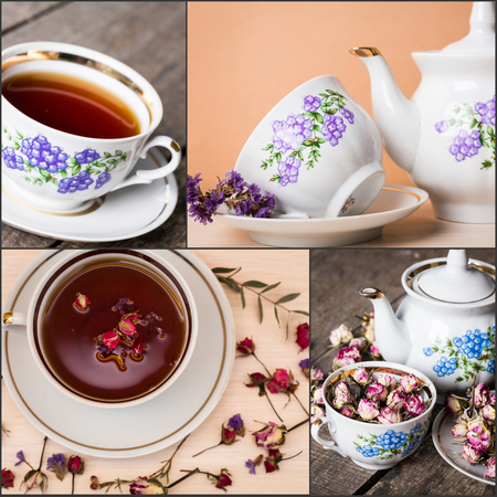 Collage of tasty teaの写真素材
