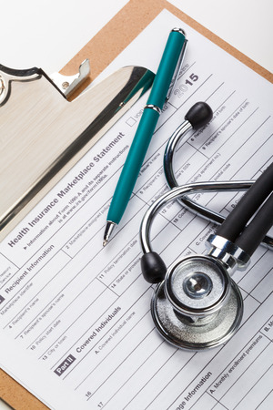 closeup stethoscope on medical backgroundの写真素材