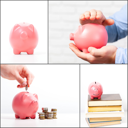 Collection of pink piggy banksの写真素材