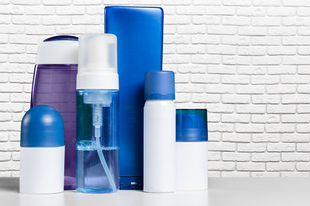 Bottle Bath Shampoo Soap Spa Toiletry on the table