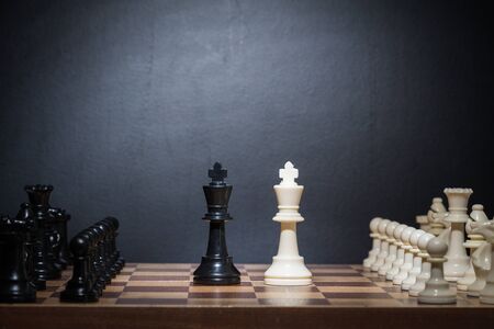 Chess pieces set on a chessboard
