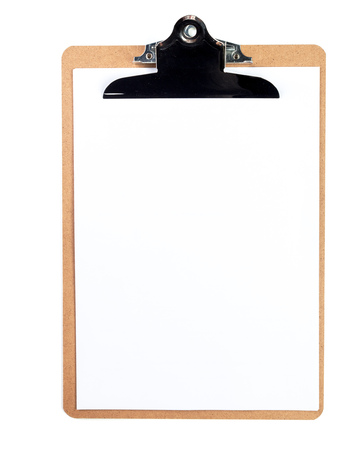 Classic clipboard with blank white paper on isolated backgroundの写真素材