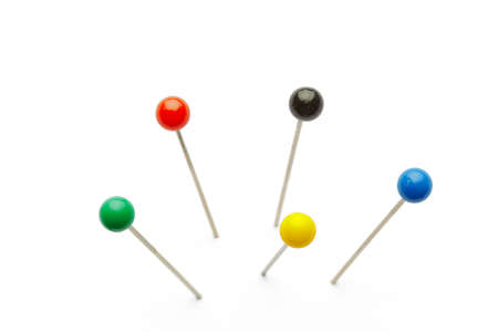 Push pins isolated on white background.の写真素材