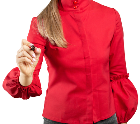 Young woman pointing somethingの写真素材