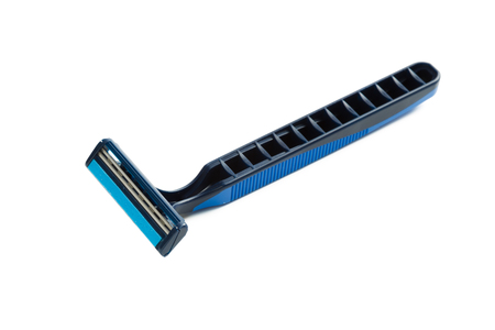 Disposable plastic shaving razor on white backgroundの写真素材
