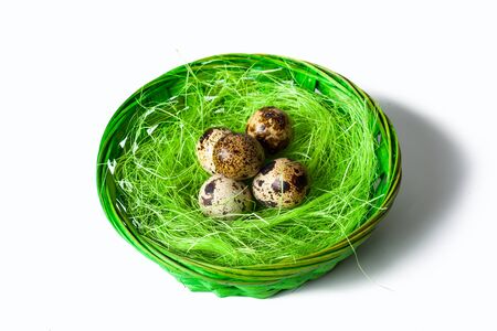 Quail eggs in the nestの写真素材